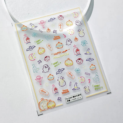 Collage Text English Letter Musical Note Star Graffiti Colorful 5D Love Heart Bowknot Nail Art Sticker Adhesive Manicure Decals