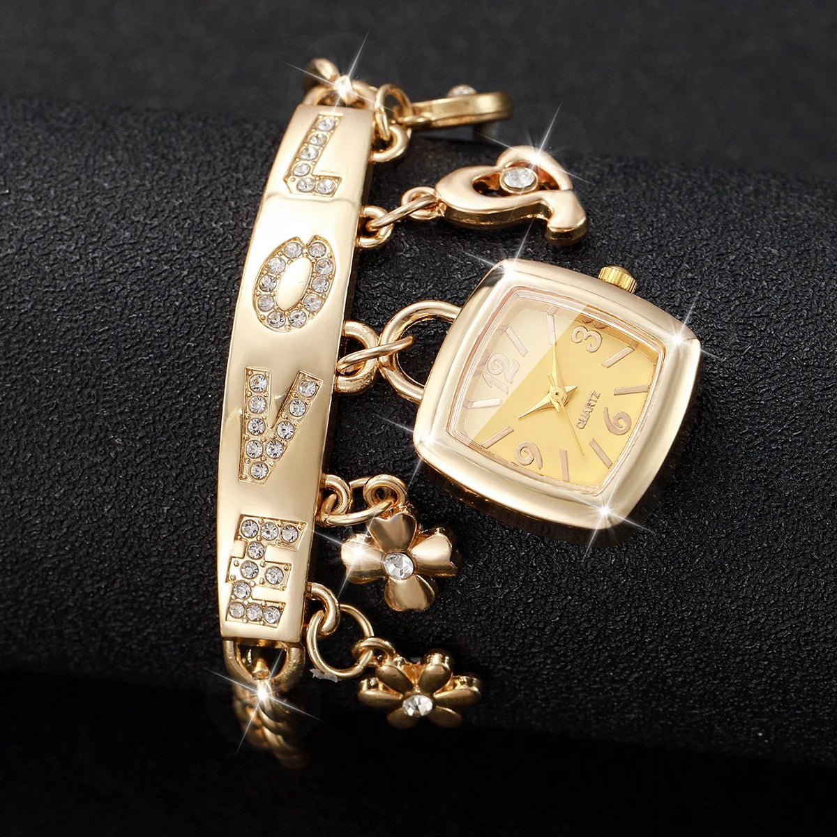 1/2PCS Women Fashion Luxury Bracelet Strap Quartz Wristwatches Set Ladies Square Arabic Numeral Dial Watch（Without Box）