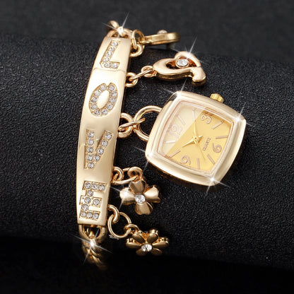 1/2PCS Women Fashion Luxury Bracelet Strap Quartz Wristwatches Set Ladies Square Arabic Numeral Dial Watch（Without Box）