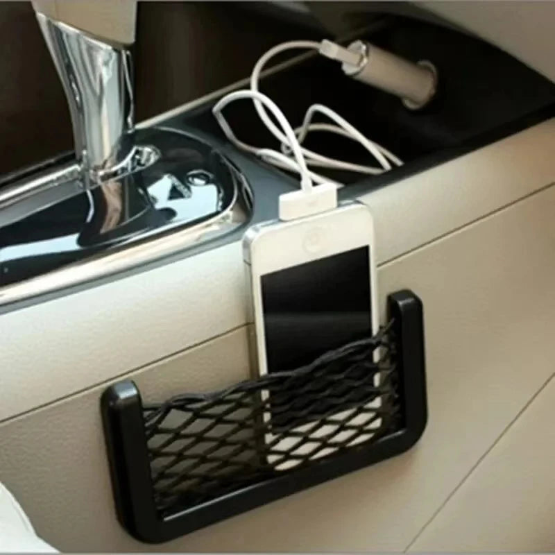 Car Seat Gap Organizer, Universal Mesh Storage Net Pocket with Strong Adhesive for Phone, Cards, Keys - Black Car Accessories