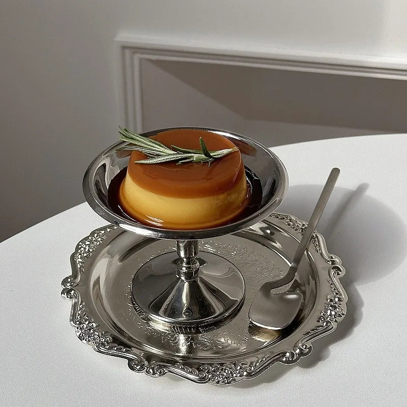 304 Stainless Steel Dessert Cup Ice Cream Cups Salad Goblet Retro High Base Bowl for Fruit Yogurt Snack Dish Bar Dinnerware