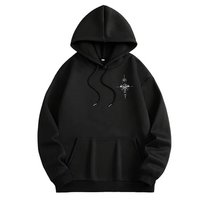 Vintage Compass Print Hoodies for Men High Quality Hooded Long Sleeve Pullover All Season Daily Casual Sports Tops Men's Clothes