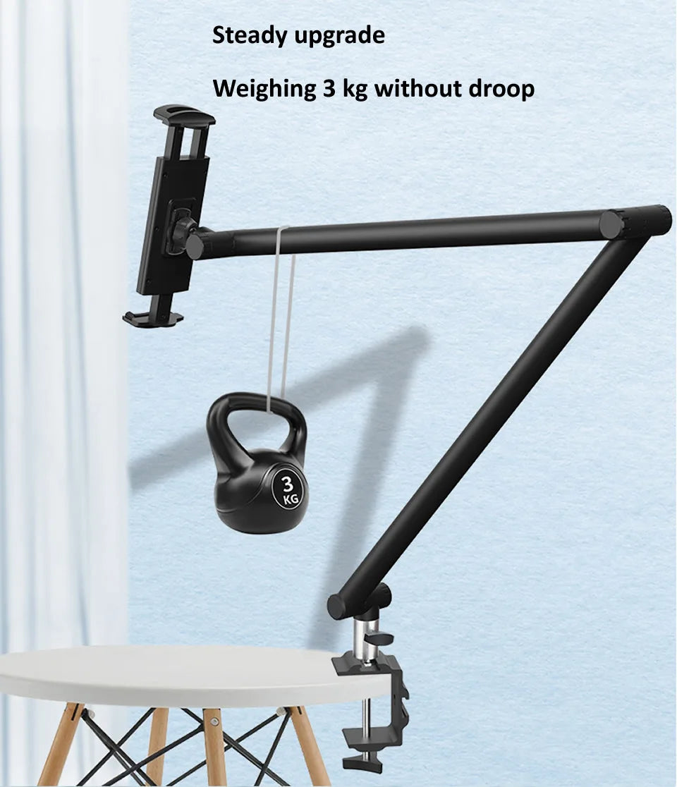OUTMIX 360 Adjustable Metal Desktop Stand Long Arm Tablet Stand Bed Desktop Lazy Bracket Support for iPad 12.9 Smartphone Holder