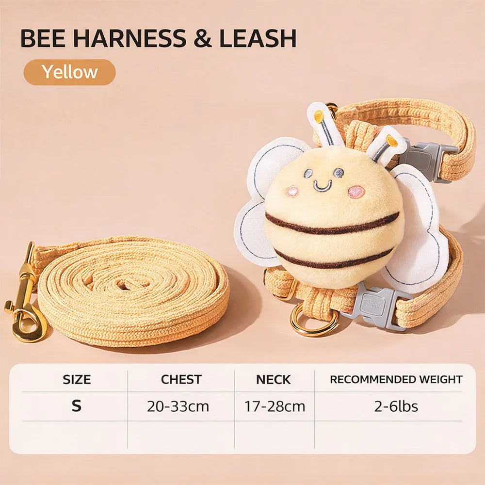 Pet Supplies Cartoon Bee Cat Harness Adjustable Breast Back Harness Dog Harness Portable Leash Set Pet Walking