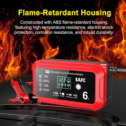 Car Battery Charger 6A 12V Car and Motorcycle Battery Charging Device Lead-acid Battery Smart Repair LCD Display