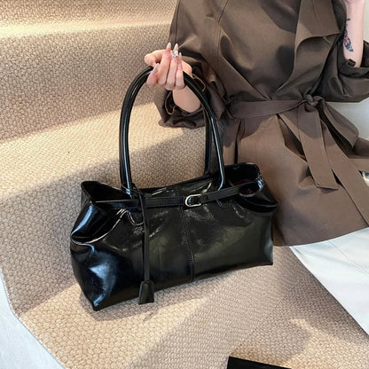 Oil PU Leather Hobo Handbag Slouchy Shoulder Bag Retro Top-Handle Bag Large Work Bags for Women Gilrls Tote Work Shopping Travel