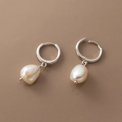 Modian 925 Sterling Silver Baroque Pearl Ear Buckles For Women Trendy Bright Simple Hoop Earrings Fine Jewelry Luxury Gift