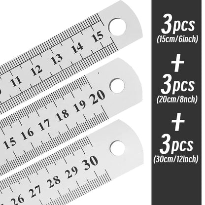 10P 15-30cm Stainless Steel Metal Straight Ruler Precision Double Sided Precision Measuring Tool Scale Metric Ruler Accessories