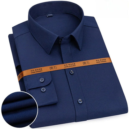 New Men's Solid Color Business Shirt Formal Fashion Thin Classic Basic Casual Slim White Long Sleeve Social Shirt Men Clothes