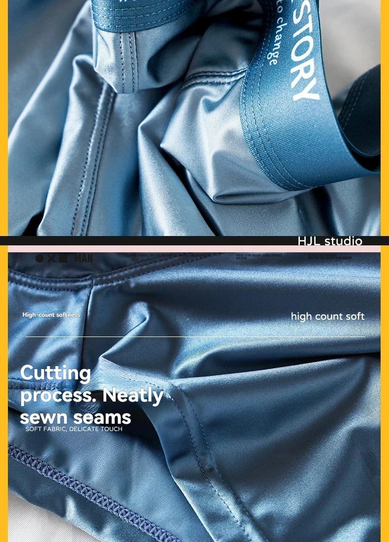 1/3Pcs Breathable Thin Satin Silk Boxer Briefs Seamless Mid Waist Ice Silk Boxers Underpants Smooth Underwear for Men Daily