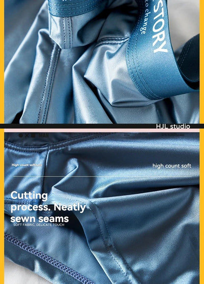 1/3Pcs Breathable Thin Satin Silk Boxer Briefs Seamless Mid Waist Ice Silk Boxers Underpants Smooth Underwear for Men Daily