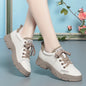 Spring Non-slip Soft Leather Sneaker Trekking Footwear New Women's Thick-soled Lace-up Leisure Skateboard Sports Shoes