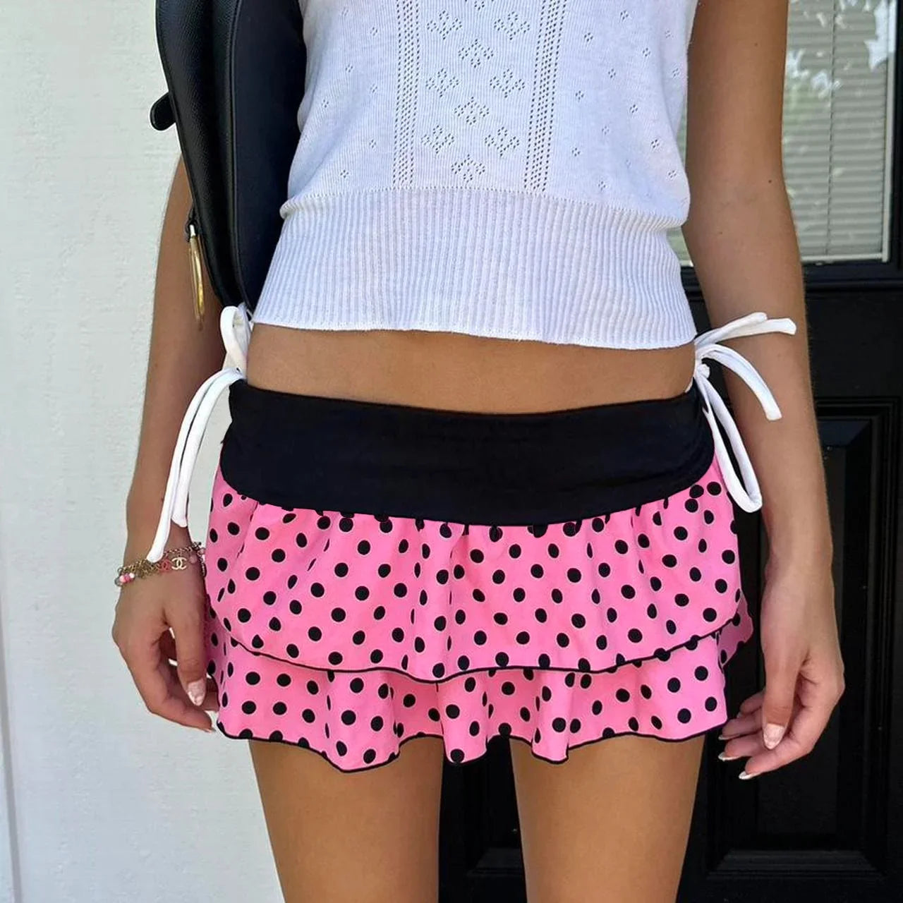Preppy Style Chic Dots Print Mini Skirts Harajuku Cute Korean Bottoms for Women Fashion Kawaii Low Waist Layered Mini Skirts