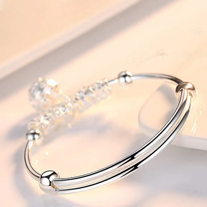 Fine Silver Color Hollow Bells Ball Bangles Adjustable Bracelets for Women Fashion Holiday Gifts Party Wedding Jewelry