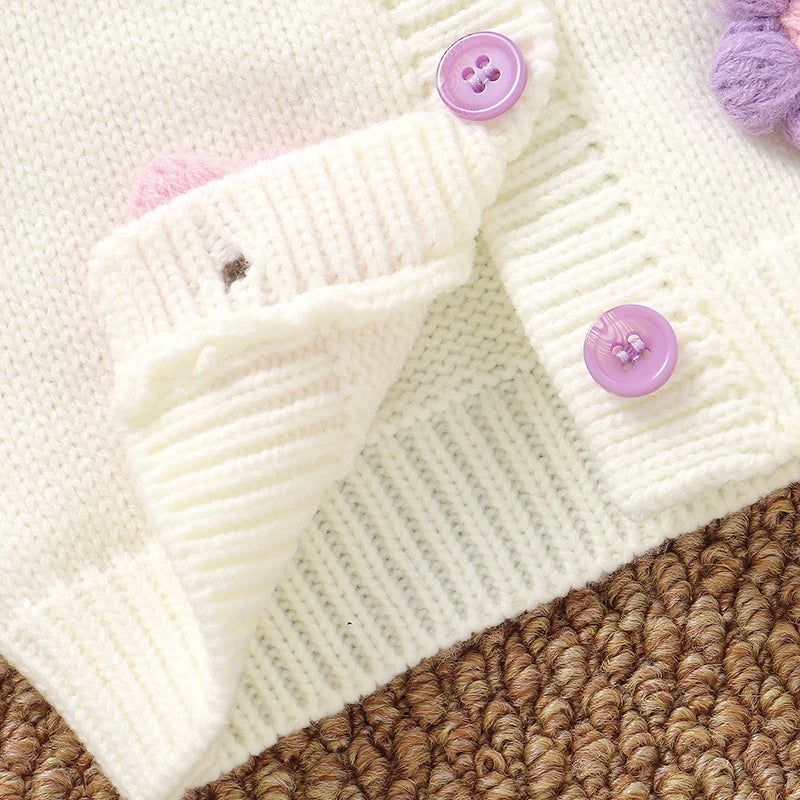 Winter Baby Girls Floral Clothes White V Neck Long Sleeve Sweaters Cardigans+Leggings Newborn Infant Outfits Sets 2pc Sport Suit