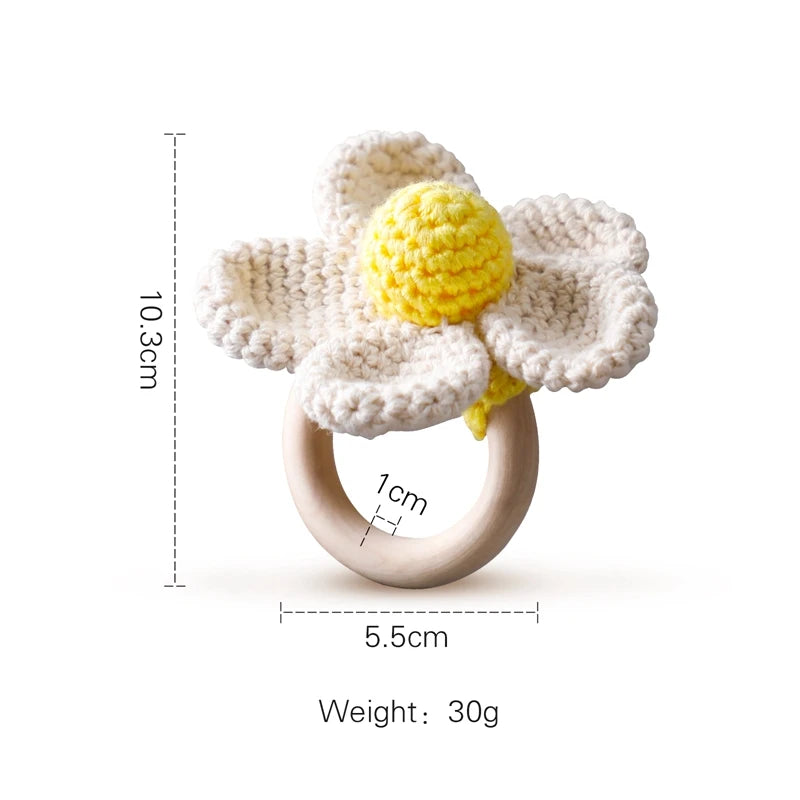1pc Baby Teether Music Rattles for Kids Animal Crochet Rattle Elephant Giraffe Ring Wooden Babies Gym Montessori Children's Toys