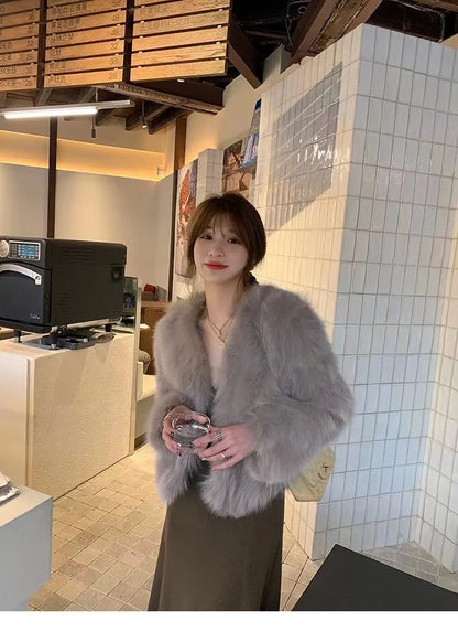 2025 Winter Female Faux Fur Jacket Short Design Long Sleeve O-neck Lightweight Women's Fur Coats Lady Fashion Outwear Cardigans