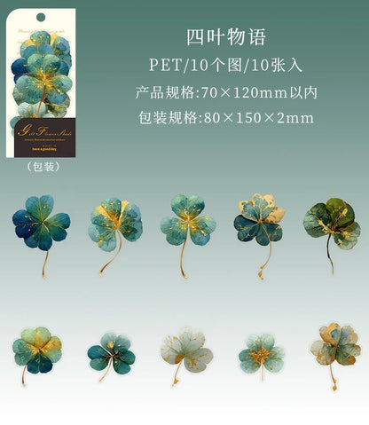10pcs/1lot Kawaii Scrapbook Sticker Golden Flower Shadow Scrapbooking Supplies Planner Decorative Stationery Sticker