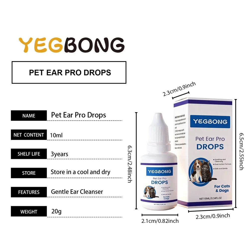 Pet Ear Pro Drops For Cats Dogs Removes Wax Dirt & Soothes Irritation Deep Cleans, Dries Prevents Infections Pet Care Essential