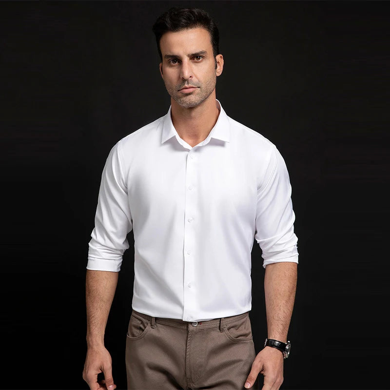 New Anti-Wrinkle Men Shirts Long Sleeve Dress Shirts For Men Slim Fit Camisa Social Business Blouse White Office Shirt S-6XL