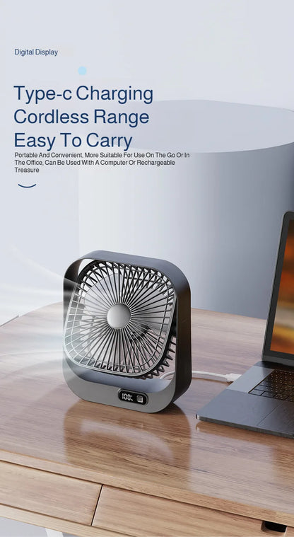 Mini Desktop Fan High Wind Power Rechargeable Plugin Circulation Intelligent Speed Control 360° Rotation Home Office Cooling