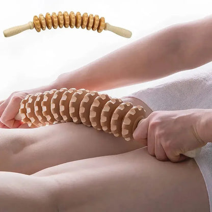 Full Body Massager Fascia Massage Tool Anti-slip Ratcheted Wooden Handle for Arms Legs Hips Soft Rolling Massage
