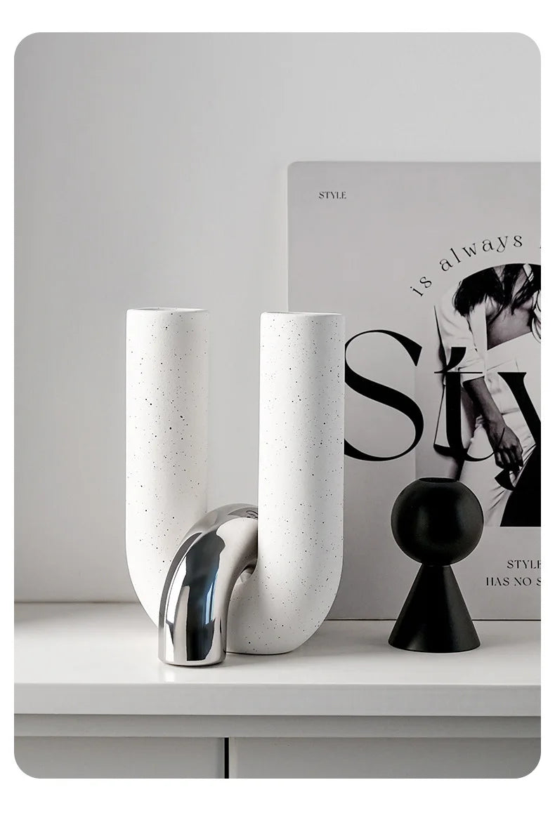 Creative U-shaped Ceramic Vase Flower Pots Desk Decoration Flowers Arrangement Porcelain Floral Vases Room Aesthetic Decor