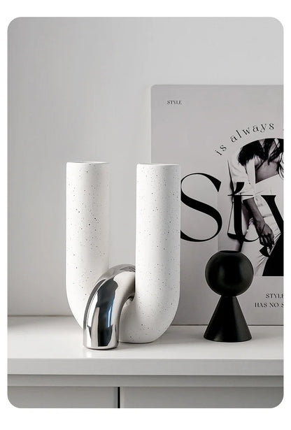 Creative U-shaped Ceramic Vase Flower Pots Desk Decoration Flowers Arrangement Porcelain Floral Vases Room Aesthetic Decor