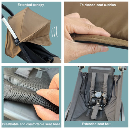 MomTan Stroller Accessories Replacement Set Extended Canopy & Seat Cushion & Seat Base For Babyzen YOYO Series & Stokke YOYO3