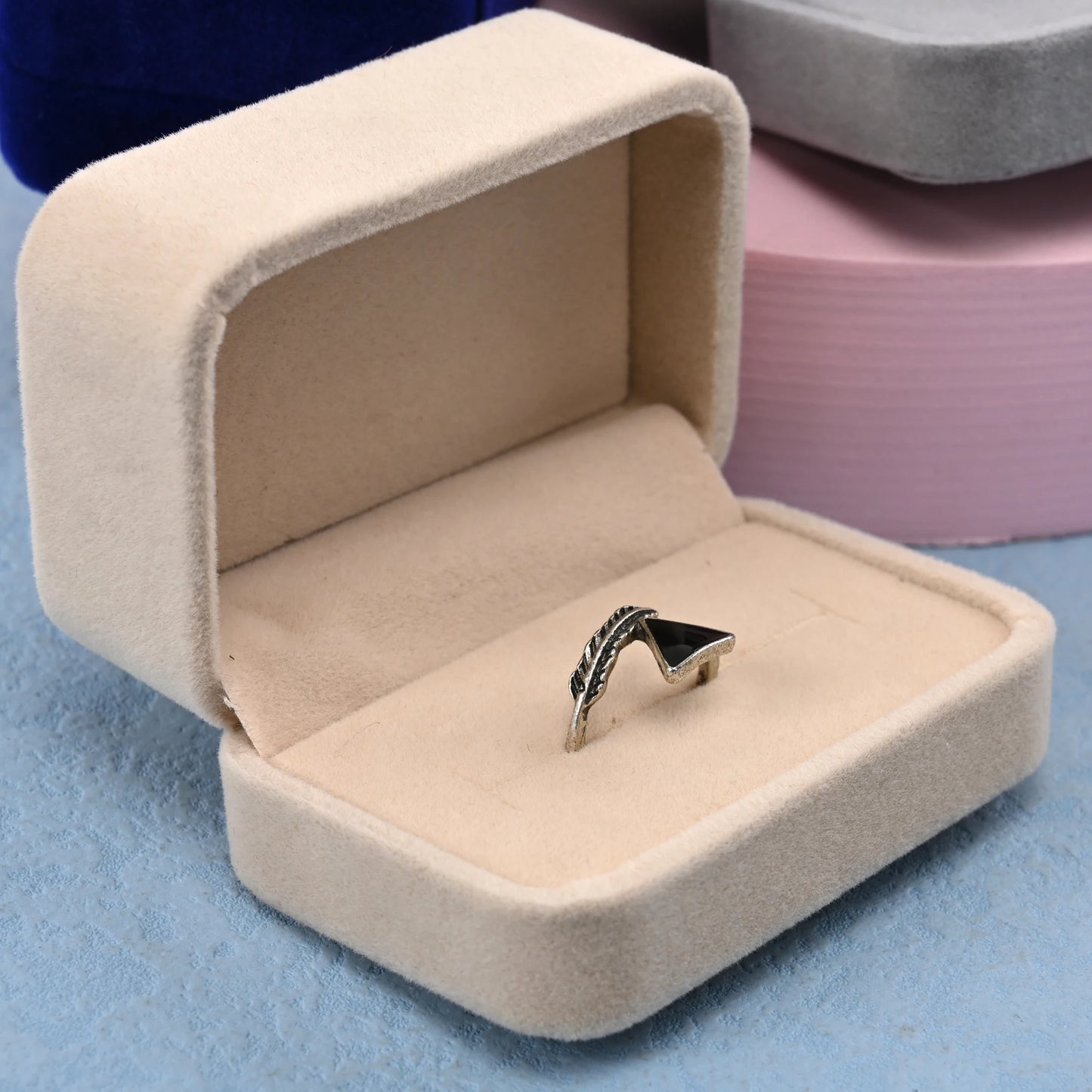 Velvet Ring Box Couple Double Ring Earrings Display Holder Case Proposal Engagement Wedding Marriage Anniversary Jewelry Packing