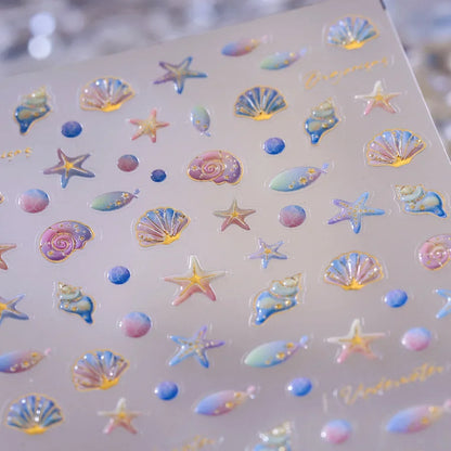 Colorful Bagful Jellyfish Bubbles Swimming Rings Rainbow Stars Ocean Starfish Self Adhesive 5D Nail Art Sticker Manicure Decal