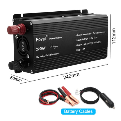 Pure Sine Wave Inverter DC 12V to AC 220V 230V 1500W/2200W/2600W/3000W Voltage Transfer Converter EU Socket Auto Accessories