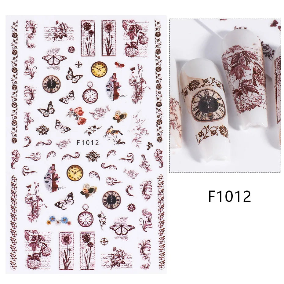 1PCS Marbled Nail Sticker 3D Abstract Lines Sticker Nail Art Supplies Nail Decals Y2K Laser Butterfly Ladies Nail Art Decoration