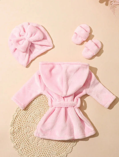 Newborn Photography Props Bathrobes Bath With Belt Shower Cap Outfit Photo Props for Infant Boys Girls Shoot  Accessories-HD