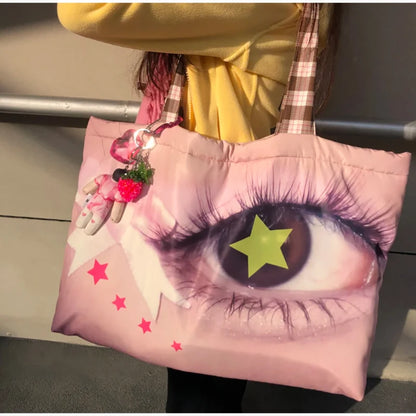 Brand Portrait Print Tote Bag Large Capacity Top-handle Shopper Bag Fashion Pvc Kraft Paper Shoulderbag Waterproof Pouch Storage