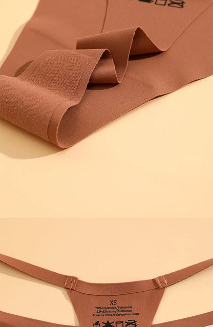 4PCS/Set Silk Seamless Thongs for Women Sexy Low Rise Panties Female Ultra Thin Breathable Underwear G-String T-Back Underpants