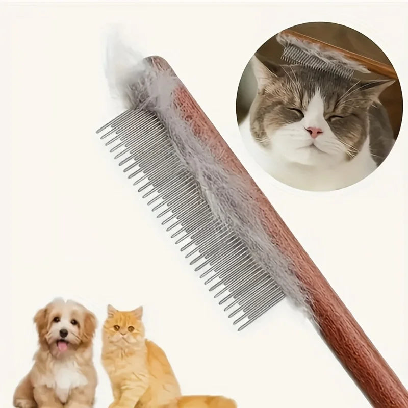 1Pc Cat and Dog Pet Grooming Comb - Stainless Steel Teeth, Wooden Handle, Suitable for Long and Short Hair, Durable Pet Grooming Tool, Removes Lice