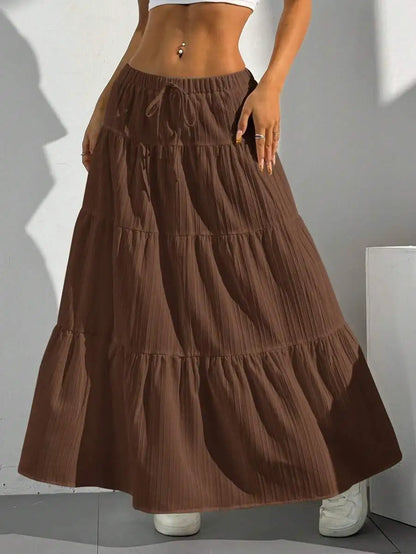 European and American Cross-Border New Style Wish Spring and Summer Women's Skirts, Tie-Strap Spliced Flared Skirts, Loose Long