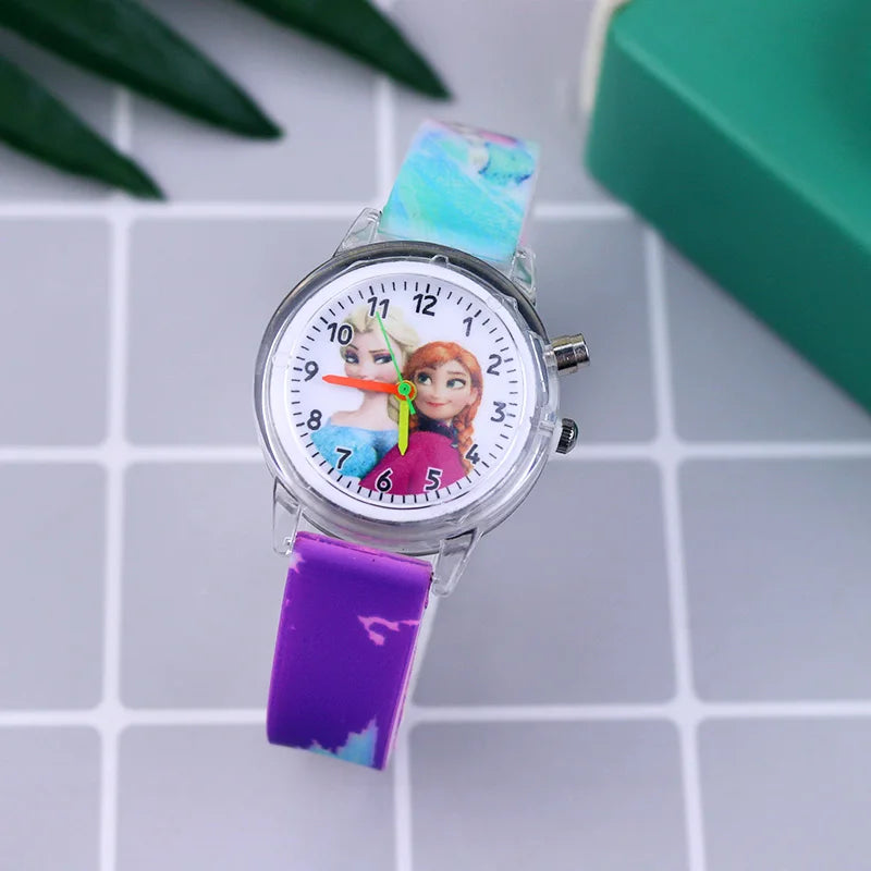 New Princess Elsa Children Watches For Girls Silicone Strap Cartoon Luminous Light Kids Wrist Watch Toys Clock reloj infantil