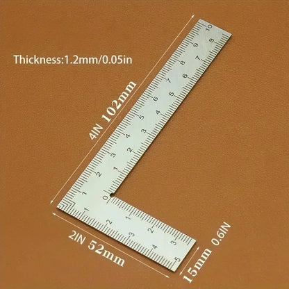Mini Square Stainless Steel L Shaped Ruler High Precision Double Sided Thickened Corner Gauge Uses for Leather Design Craft