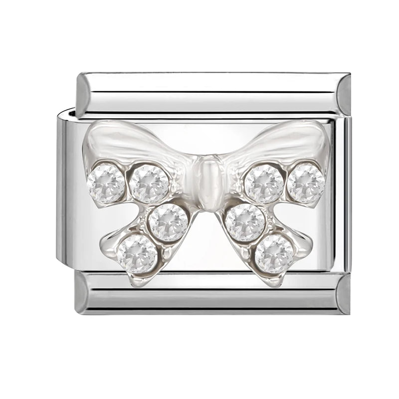 Zircon Pearl Heart Bow Candy Flower Butterfly Italian Charm Links Fit 9mm Stainless Steel Bracelet Personalized DIY Making Gifts