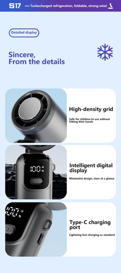 New Ice Cooling Handheld Fan 100 Speeds Turbo Portable USB Desk Fan Foldable/Hangable for Outdoor Fast Chill Ice Compress