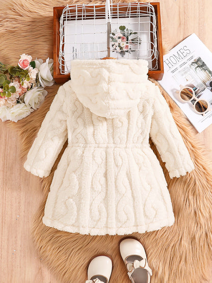 Spring and autumn new girls fashion home outdoor casual clothing children's knitted hooded coral velvet white coat 4Y-8Y jacket