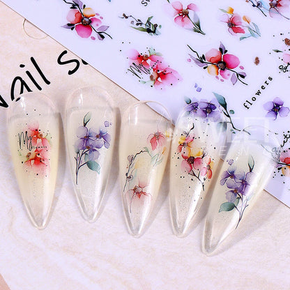 12pcs 3D Geometry Flower Leaf Nail Stickers Summer Ink Blooming Flowers Decal Slider for Nail Art Supplies Manicure Decoration