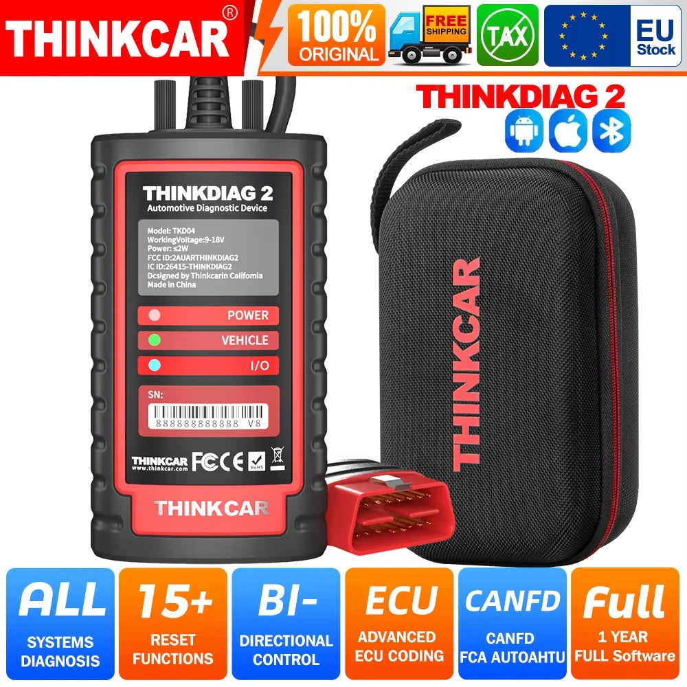THINKCAR Thinkdiag 2 OBD2 scanner with CANFD support, all systems diagnostics tools with 15 reset functions, two-way scanning, ECU coding.