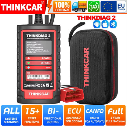 THINKCAR Thinkdiag 2 OBD2 scanner with CANFD support, all systems diagnostics tools with 15 reset functions, two-way scanning, ECU coding.