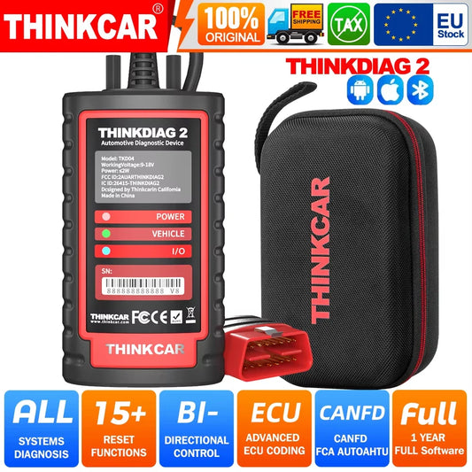 THINKCAR Thinkdiag 2 OBD2 scanner with CANFD support, all systems diagnostics tools with 15 reset functions, two-way scanning, ECU coding.