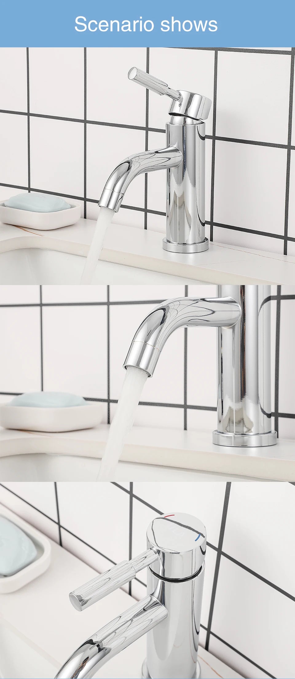 ULA G1/2 Basin Faucet Waterfall Bathroom Sink Faucet Hot Cold Water Mixer Tap Deck Mounted Bathroom Tap Crane Washbasin Tap