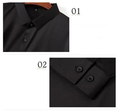 Premium Men's Ultra Stretch Dress Shirts Long Sleeve High Quality Business Formal Wrinkle-free Soft White Social Male Clothing