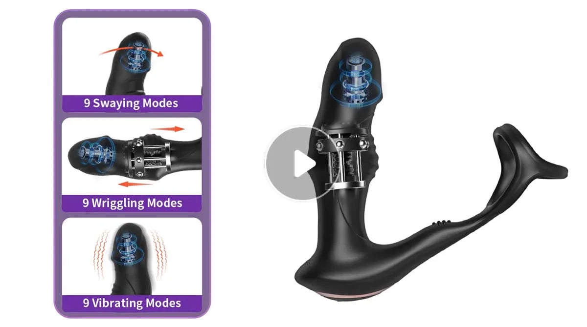 Bokisoon Prostate Massager Anal Vibrator 9 Wiggling Thrusting with Cock Ring Butt Plug Remote Control Sex Toys P Sport Massager